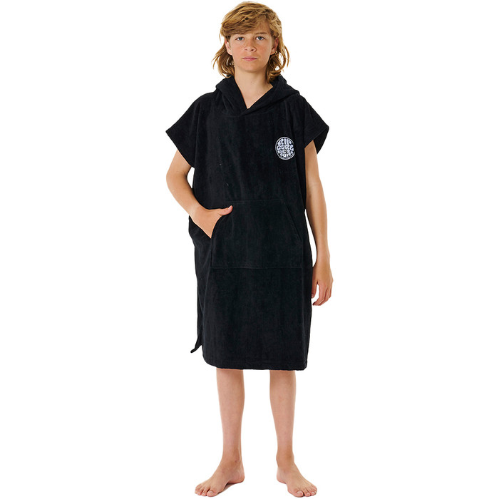 2024 Rip Curl Junior Logo Hooded Towel Changing Robe / Poncho 009BTO - Black